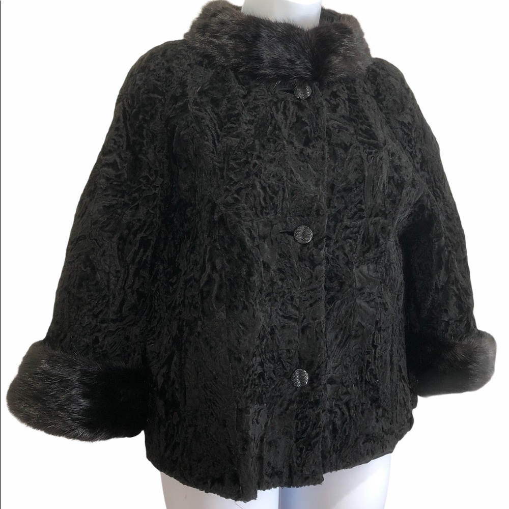 VINTAGE EXQUISITE MINK FUR TRIMMED COAT BLACK